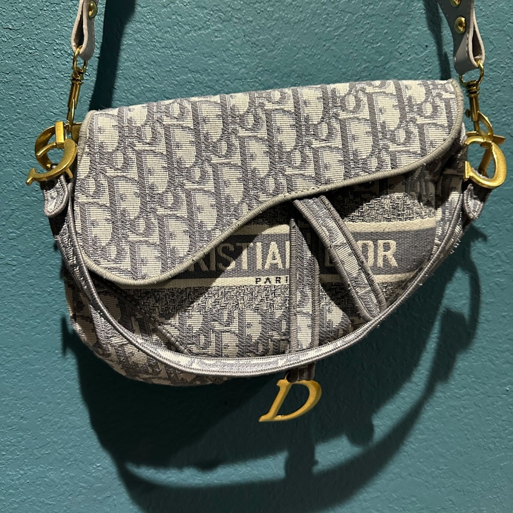 CD Monogram Gray Blue Shoulder Bag